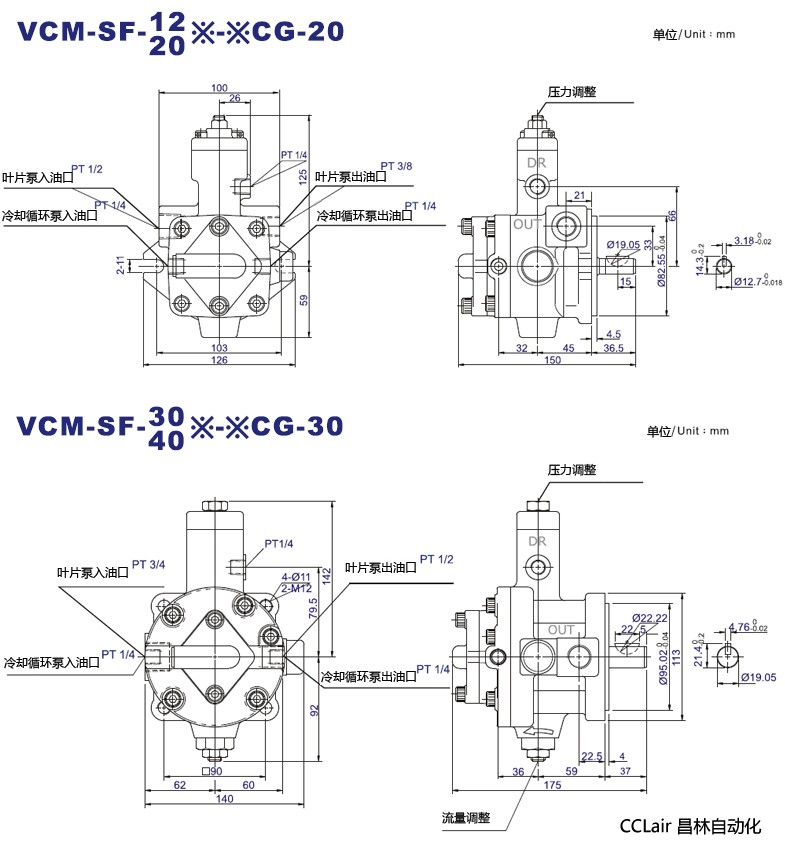 外型尺寸 -VCM-SF-12,20※-※CG-20, VCM-SF-30,40※-※CG-30