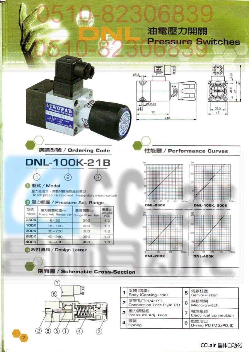  DNL-280K-06I DNL-400K-06I   油电压力开关  台湾 台肯