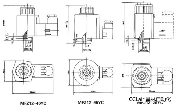 油研型液压阀用电磁铁线圈，MFJ12-YC交流湿式阀用电磁铁,MFZ12-YC直流湿式阀用电磁铁,比例电磁铁